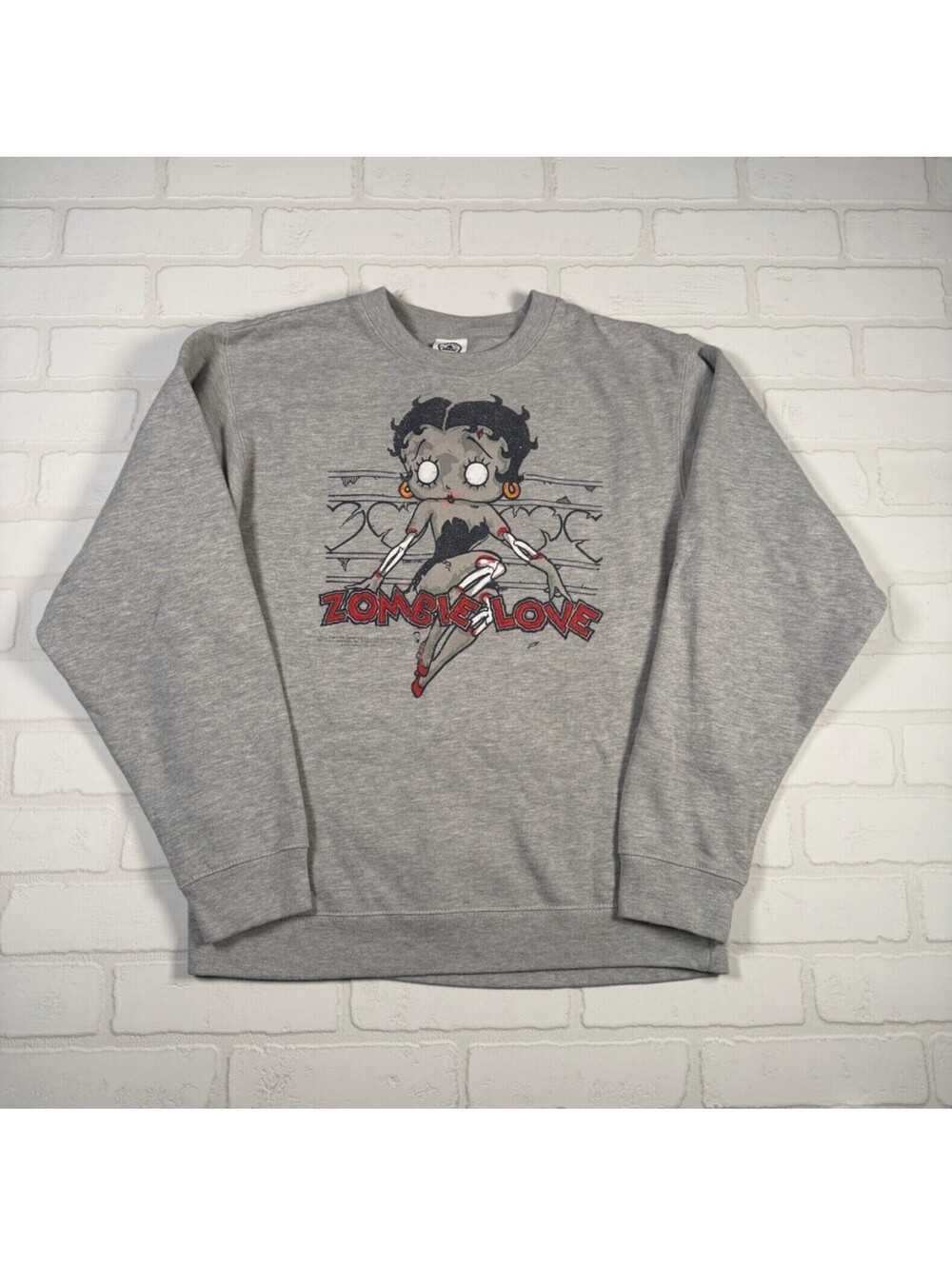 Y2K Betty Boop Zombie Love Crewneck Sweatshirt Size Medium Gray